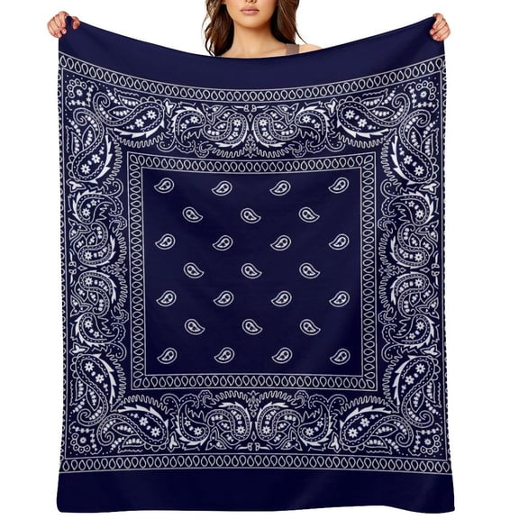 Bandana Navy Blue Southwestern Printed Throw Blanket,Kids Adults Soft Lightweight Flannel Fleece Blanket for Couch Sofa Bed Living Room 40"×50"