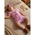thumbnail image 5 of BemeyourBBs Baby Girl Summer Outfits Letter Boots Cow Print Crew Neck Short Sleeve Romper Shorts and Bow Headband 3 Pcs Set, 5 of 9