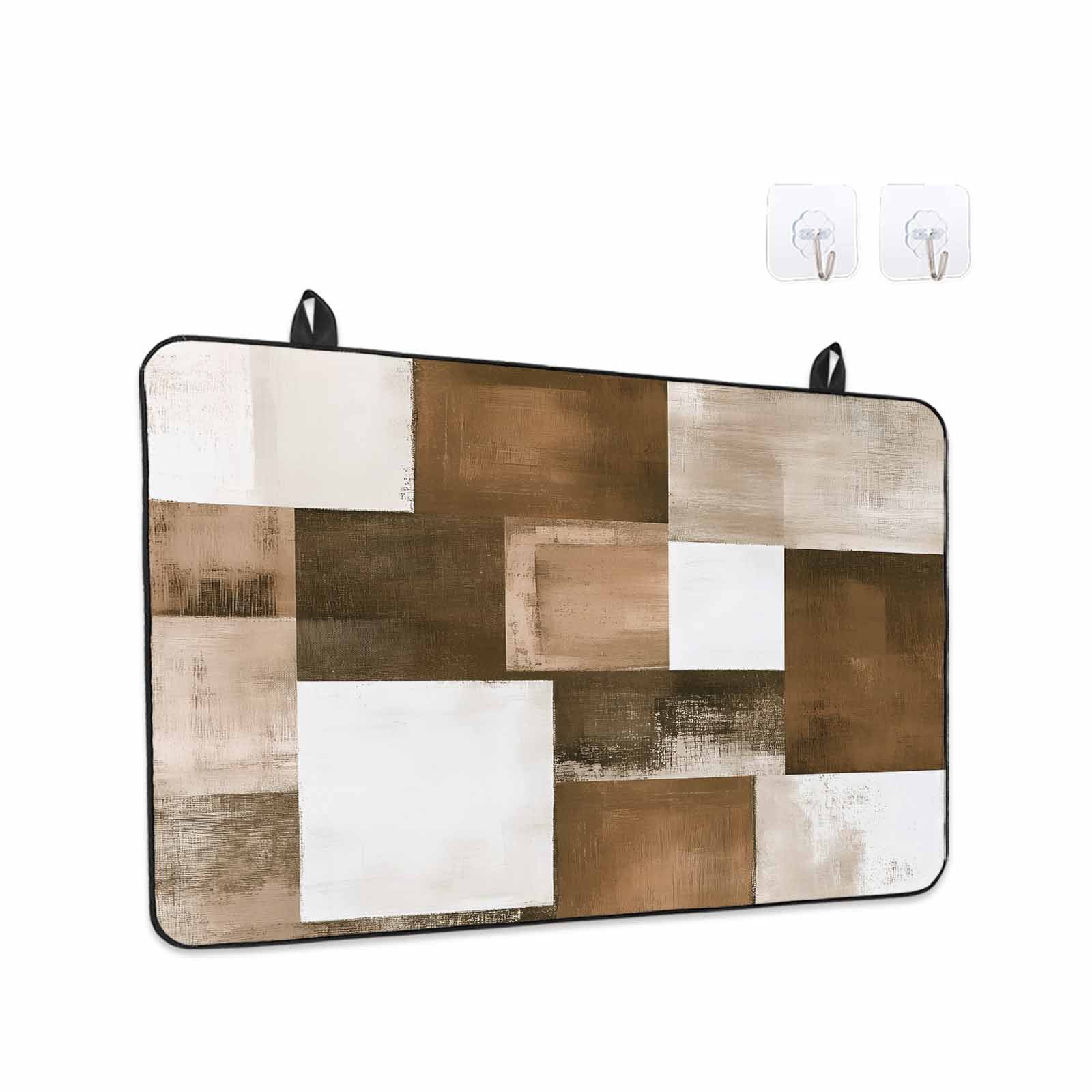 Brown Geometric Stove Top Cover for Electric Stove, Heat-proof & Non Slip Glass Top Stove Cover Protector, Vintage Oil Painting Contemporary Kitchen Flat Cooktop Rubber Mat 24x21 Inches