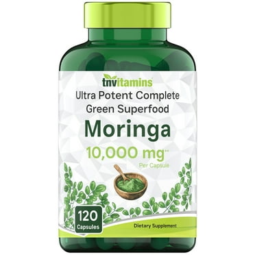 TNVitamins Moringa 10,000 mg - 120 Capsules | Green Superfood Supplement | Moringa Oleifera