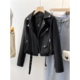 thumbnail image 1 of Spring and Autumn Women's Short American Retro Pu Motorcycle Leather Slim Jacket black XXL, 1 of 4