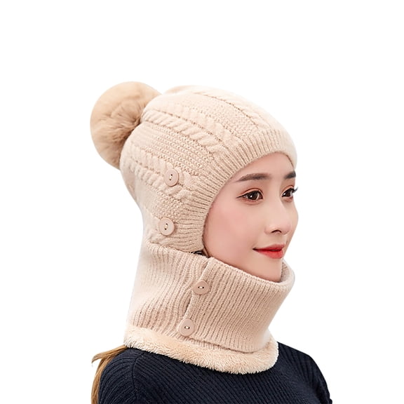 Alkepwun Hat Women One Piece Slouchy Fleece Beanie Hats Scarf Mask Warm Winter Knitted Hat Thick Skull Ski Cap Windproof Lightweight Comfortable 3 in 1 Knit Hat