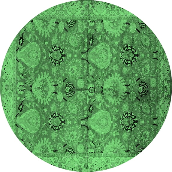 Ahgly Company Indoor Round Oriental Emerald Green Industrial Area Rugs, 7' Round