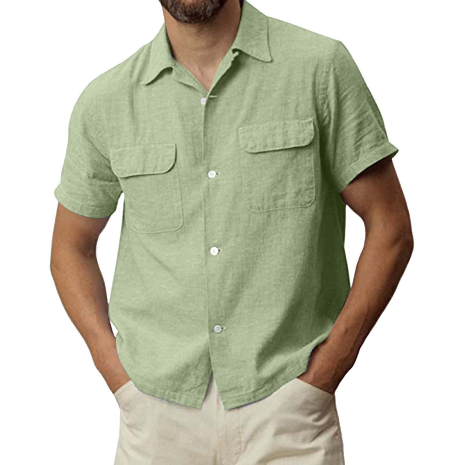 Mens Shirts Men Fashion Casual Top Shirt Solid Color Pocket Single ...