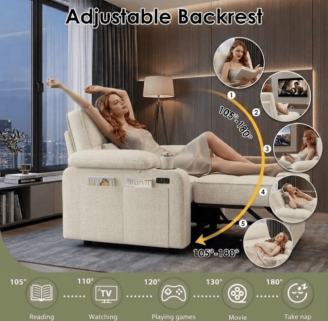 Howcool 58'' Convertible Sofa Bed with Pull-Out Bed, 3-in-1 Loveseat Sleeper Sofa, Adjustable Backrest, USB Port, Cup Holders and Side Pocket, Sofa Couch for Living Room,Beige