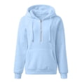 thumbnail image 4 of Huowey Womens Sweatshirt Cozy Casual Half Zip Hoodie With Pocket Lightweight Solid Color Long Sleeve For Everyday Wear Fall Clothes,Sky Blue,XXL, 4 of 4