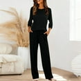 thumbnail image 2 of Enjoytime Pajamas for Women Solid Color 3/4 Sleeve Tops with Elastic Waist Long Pants 2 Piece Sets Travel Casual Comfy Loungewear, 2 of 8
