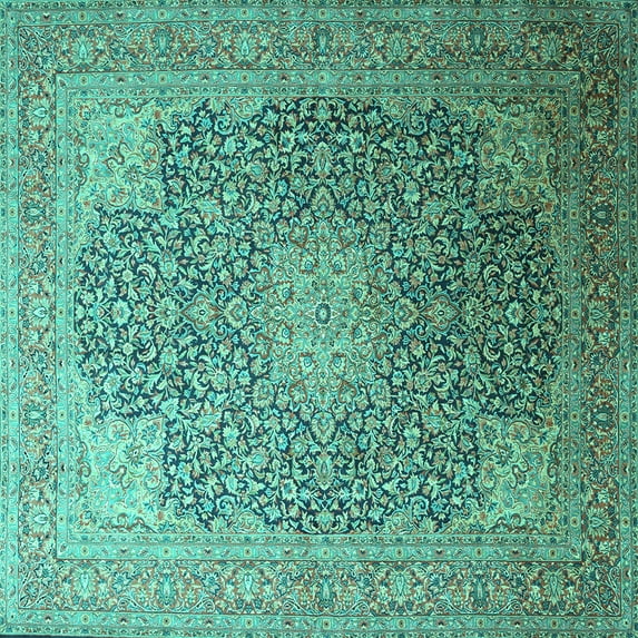 Ahgly Company Indoor Square Medallion Turquoise Blue Traditional Area Rugs, 8' Square