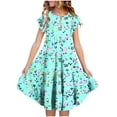 thumbnail image 2 of Zpanxa Robes d'Été pour Filles Manches Courtes Volantées Col Rond Imprimé Floral Taille Poche Robe Superposée Polyester Spandex Multicolore 8-9 Ans, 2 of 6