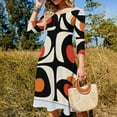 thumbnail image 4 of Midcentury Modern Abstract Art Flare Dress Square Neck Dress Elegant Female Fashion Printed Dress, 4 of 9