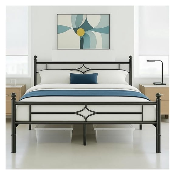 Metal Bed Frame Queen Size - 14 Inch Platform Bed Frame with Headboard/Heavy Duty Sturdy Mattress Foundation/No Box Spring Needed/Easy Assembly, Black, Queen