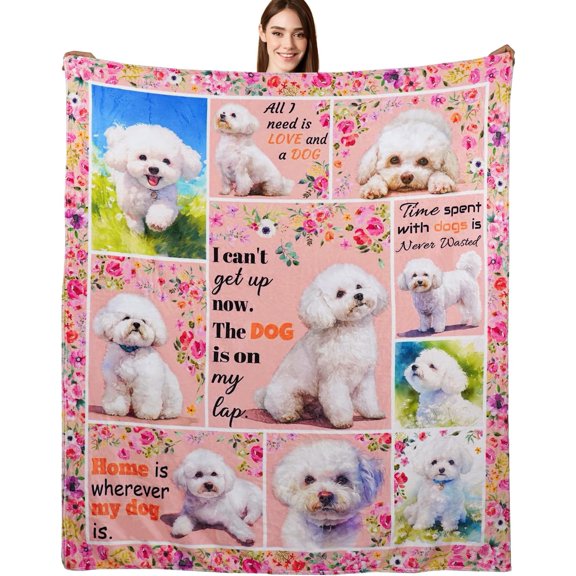 Bichon Frise Gifts Bichon Frise Blankets 50"X60" Dog Throw Blanket for Dog Lovers Mom Dad Flannel Puppy Print Blanket for Couch Sofa Bed Car
