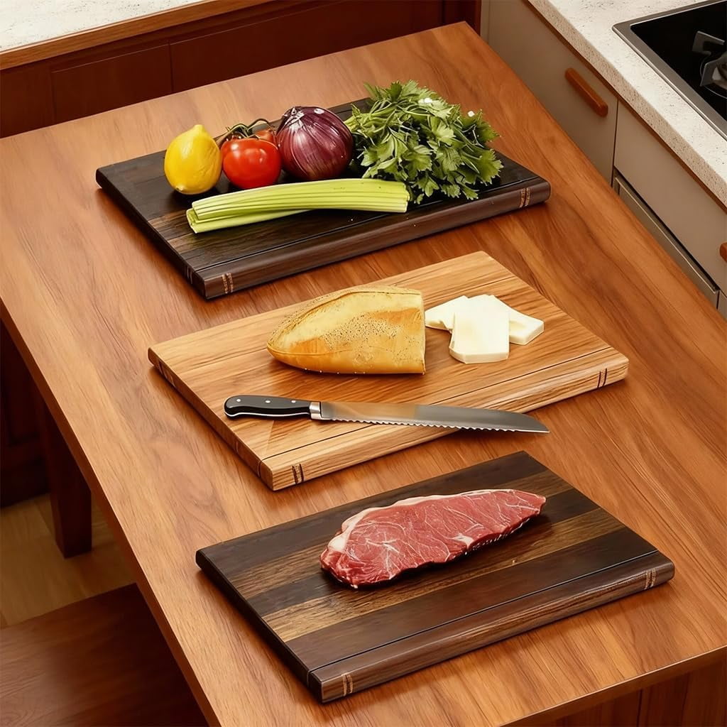 Book Cutting Board Set with Stand - Wooden Library Shaped Chopping Boards That Look Like Books, Labeled Meat, Fish, Cheese & Bread, Fruits & Vegetables, Decorative Kitchen Cutting Boards