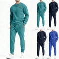 thumbnail image 1 of BiZtdJrK Ensemble de Survêtement pour Hommes Coupe Régulière Sport de Course 2 Pcs Col Rond Manches Longues Chandail et Pantalon de Jogging Ensemble Athlétique Assorti avec Poches Bleu Ciel TTG, 1 of 4