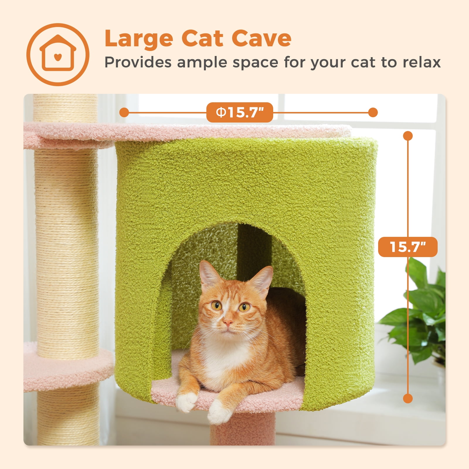 Pefilos 48" Cat Tree for Indoor Cats, 4.1-inches Thicked Scratching Post with a Spacious Condo, Stability Cat Tower with 2-Layer Baseboard, Pink