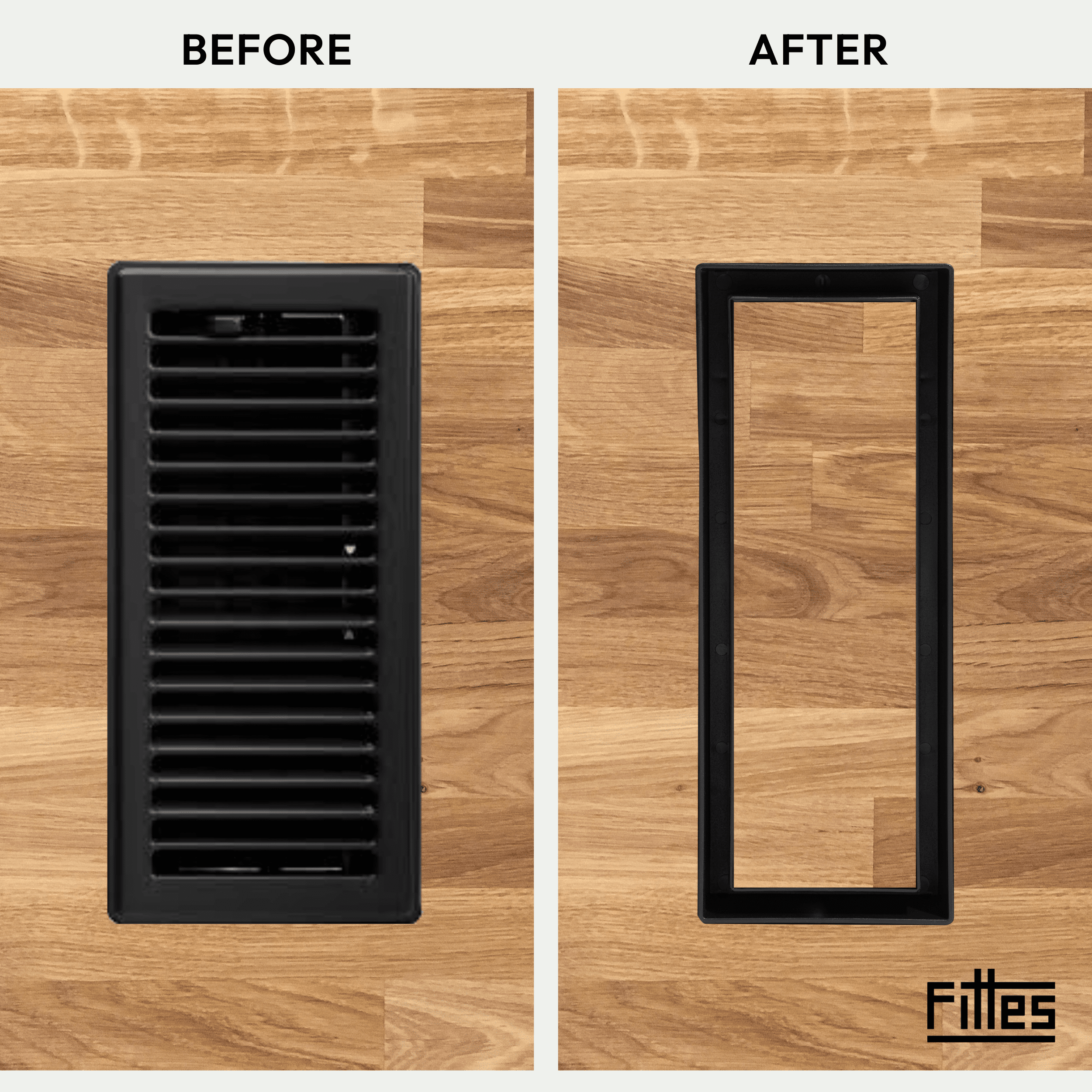 Fittes Flush Floor Vent [Lite], ABS Plastic HVAC Air Return Register Cover, Customizable Adjustable Airflow Solution for Home Floor, Damper Included – 4"x10" – Matte Black