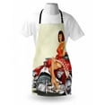 thumbnail image 4 of Pin up Girl Apron, Ginger Lady with Red White PolkDotted Dress Sitting on Classic Retro Car, Unisex Kitchen Bib with Adjustable Neck for Cooking Gardening, Adult Size, Multicolor, by Ambesonne, 4 of 4