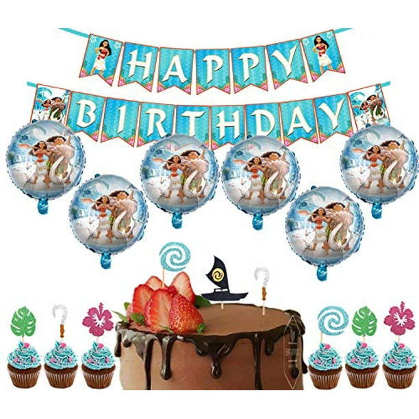 37 Pack Moana Party Supplies Set 30 Pcs Moana Inspired Cupcake Toppers 6 Foil Balloons 1 Moana Happy Birthday Banner Decorations For Family Party Decorations Walmart Com Walmart Com