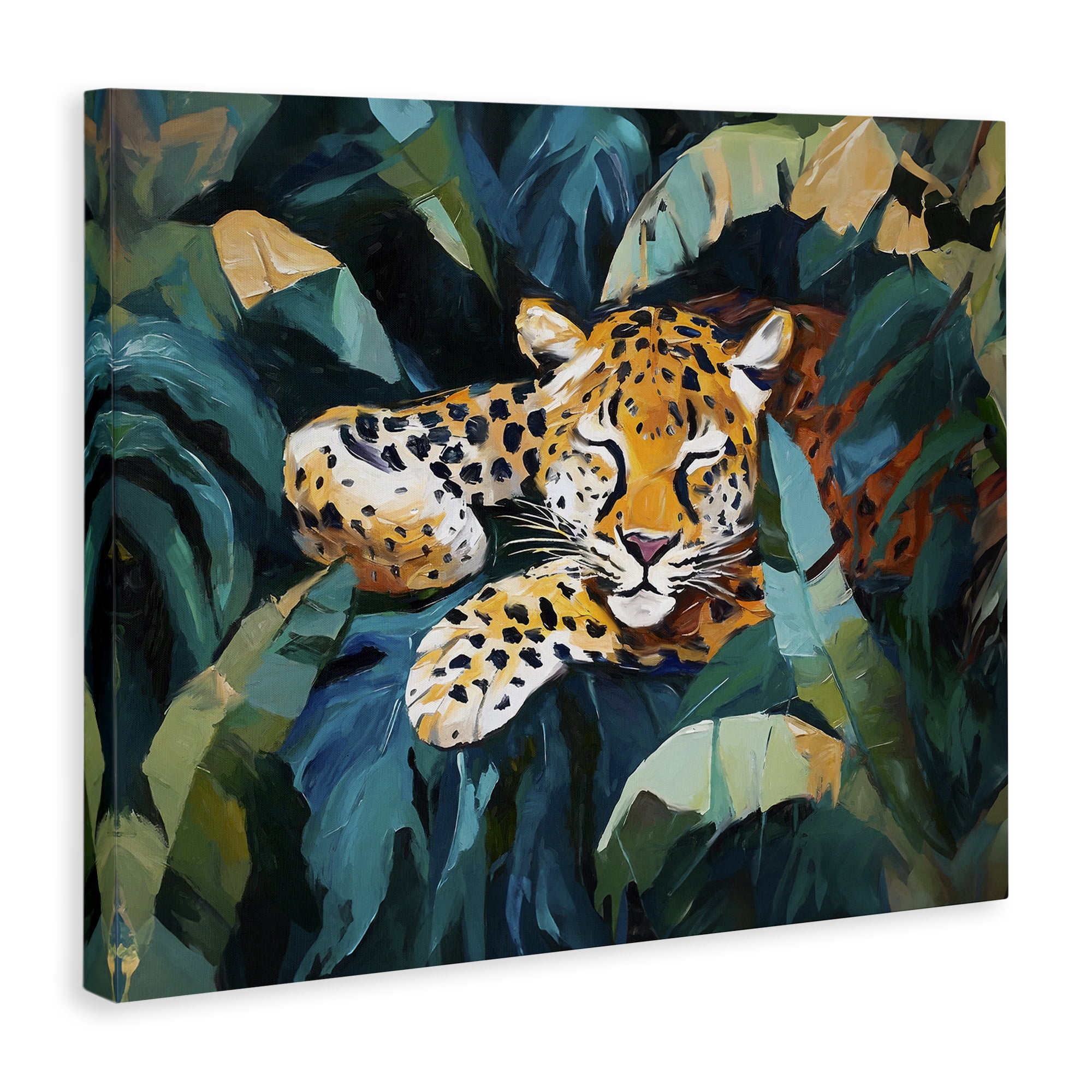 Stupell Industries Leopard Sleeping in Leaves Animals & Insects Painting Gallery Wrapped Canvas Art Print Wall Art, 30 x 24