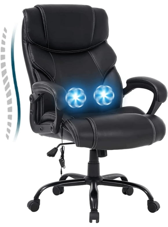 Dkeli Big and Tall Office Chair 400lb Wide Seat Ergonomic Desk Chair w/Massage Lumbar Support, Adjustable Executive Reclining Chair Rolling Task Chairs, Black