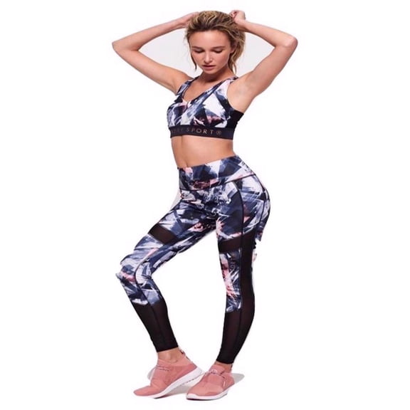 Superdry Womens Active Studio Mesh Leggings, Violet Shard Print, 8