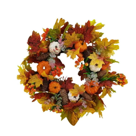 Uxgjfwu Fall Wreath 22 Inch Artificial Maple Leaf Decor, Pumpkin Vine Autumn Door Hanger with Mini Fruits, Seasonal Porch Decoration