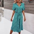 thumbnail image 1 of Robe d'Été pour Femmes 2024 Mode Grande Taille Décontractée Printemps et Col en V Manches Trois-Quarts Robe Imprimée 50 % de Réduction!, 1 of 8