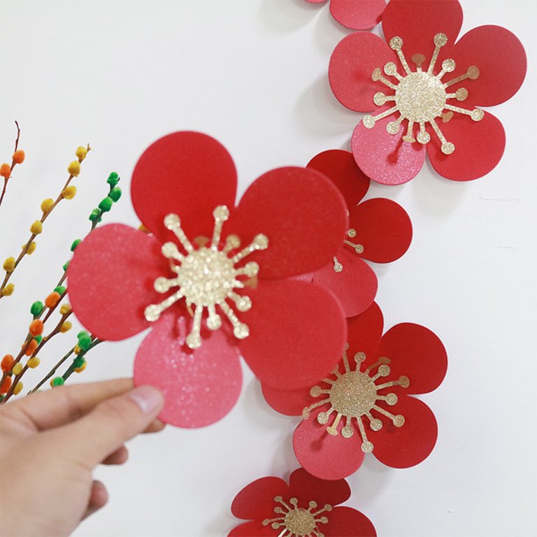 Bcloud 1Set Paper Flowers DIY Artificial Red Floral Wall Art Paper Flower Decoration for Wedding