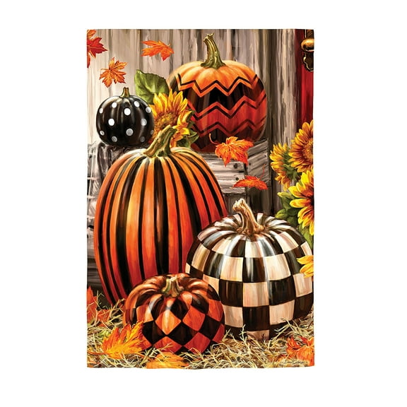 Evergreen Fall Harvest Pumpkins Burlap Garden Flag 12 x 18 Inches Indoor Outdoor Decor