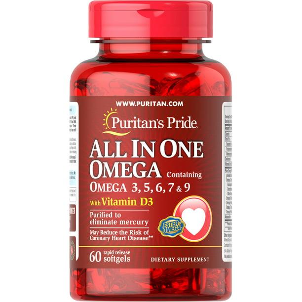 Bounty - Puritans Pride Puritans Pride All in One Omega 3, 6, 7 and 9 with D3, Count 1 ea - Walmart.com