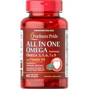 Puritan's Pride All in One Omega 3, 5, 6, 7 and 9 with Vitamin D3, 60 Count