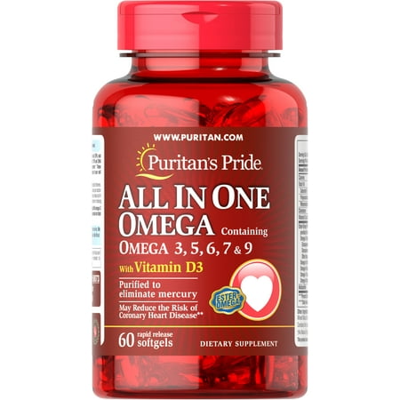 Puritan's Pride All in One Omega 3, 5, 6, 7 and 9 with Vitamin D3, 60 Count
