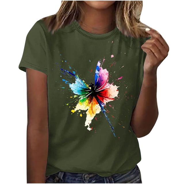 Mareep T-shirt pour Femmes S-3TG T-shirt Imprimé à Col Rond Manches Courtes Haut à Col Rond en Solde, Cadeau