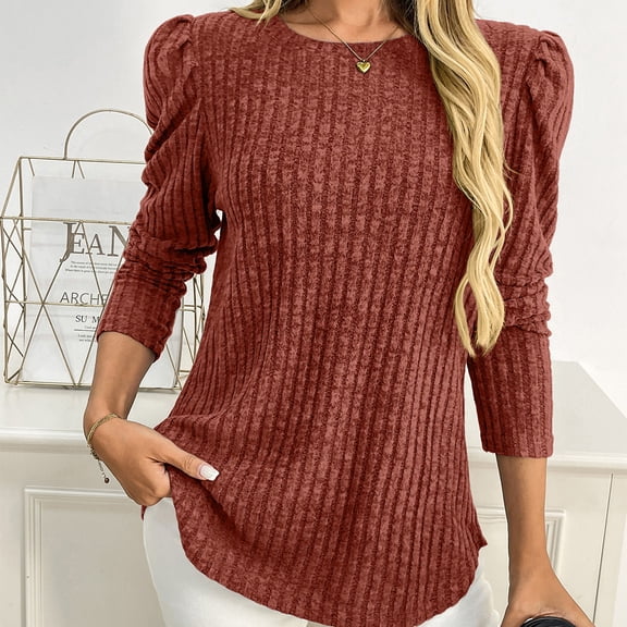 YueHuiYing Women's Knit Blouse Soft Long Sleeve Shirt Tops Lightweight Round Neck Pullover Sweater