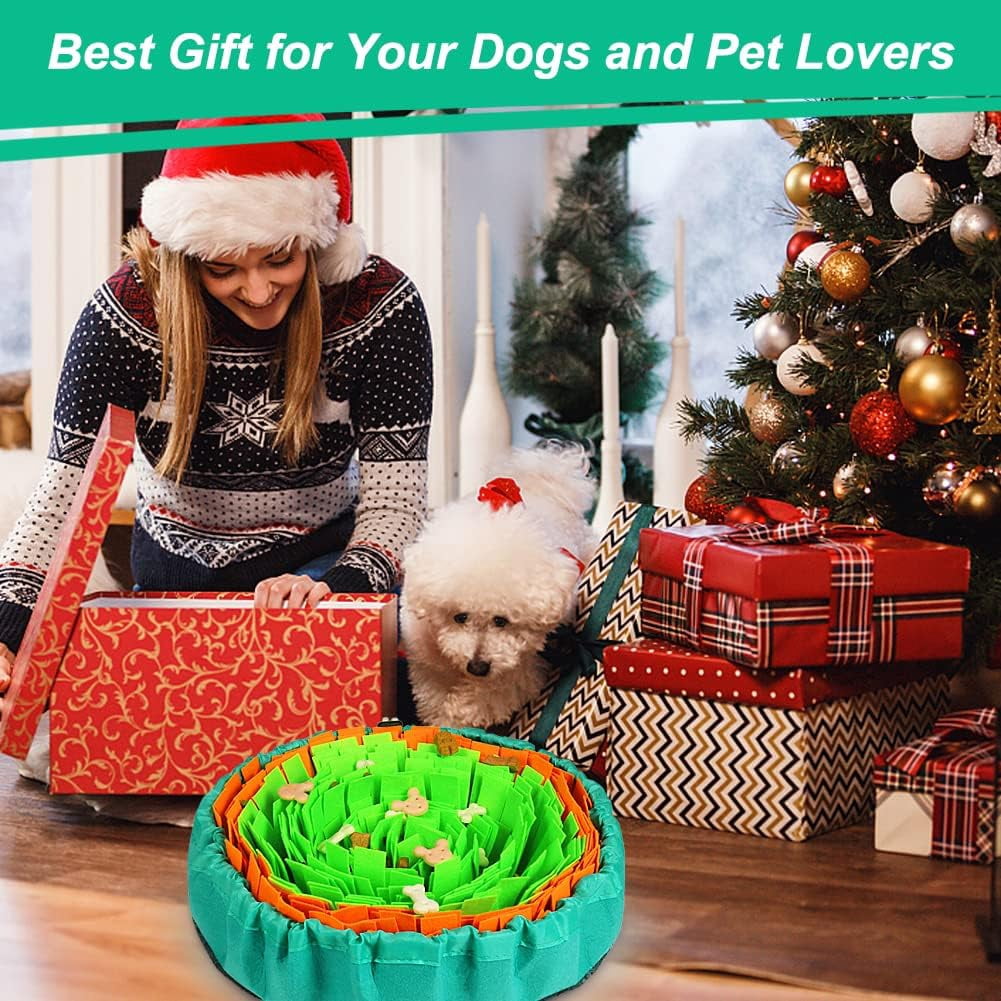 Snuffle Mat for Dogs, Interactive Dog Enrichment Toys for Boredom and Mental Stimulation, Adjustable Puzzle Toys Sniff Mat for Slow Eating and Stress Relief (Green & Orange)