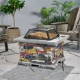 thumbnail image 3 of 28" Stone Gray Outdoor Fire Pit Table - Wood Burning Fire Pit with Lid & Poker Tool (28.75"W X 28.5"D X 22"H) Five, 3 of 9