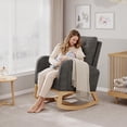 thumbnail image 2 of High Back Nursery Rocking Chair – Linen Upholstered Glider, Sturdy Wooden Legs, Comfortable Single Armchair for Living Room or Bedroom – Modern Nursing Chair – Dark Gray Linen without Footrest, 2 of 8