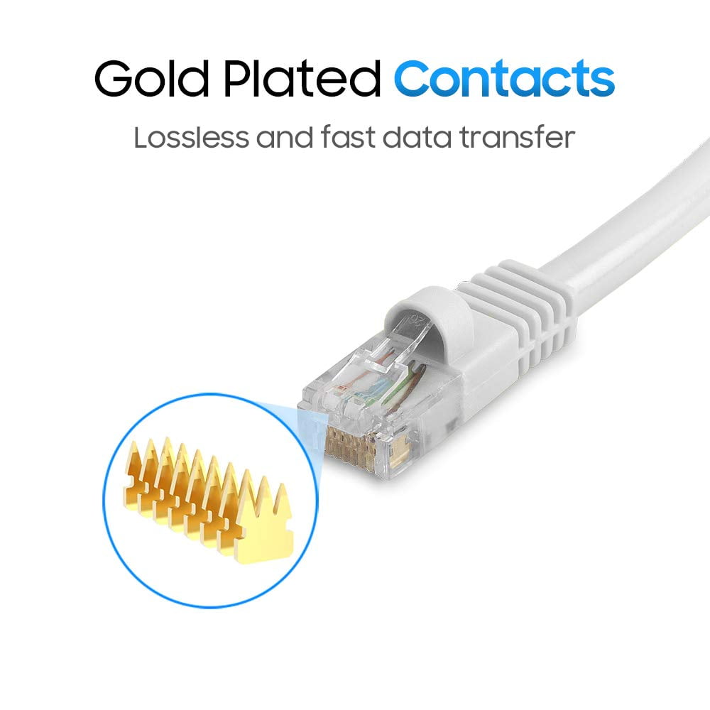 Cmple - 10 Pack Cat5e Ethernet Cable 7ft Computer Router Cables with RJ45 Connectors 1Gbps Ethernet Patch Cord 350Mhz Lan Wire - White