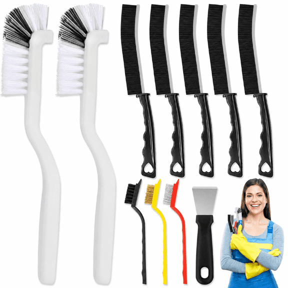 Crevice Cleaning Brush Set 11 Piece Hard Bristle Wire Grout Gap for Bathroom Kitchen Sink Corner