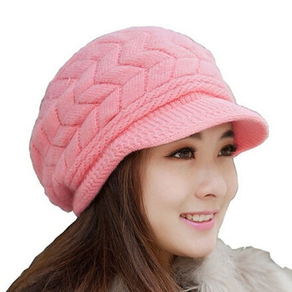 KALLORY 1Set Ski Caps Women Pink Woolen Knit Cap for Snowy Days
