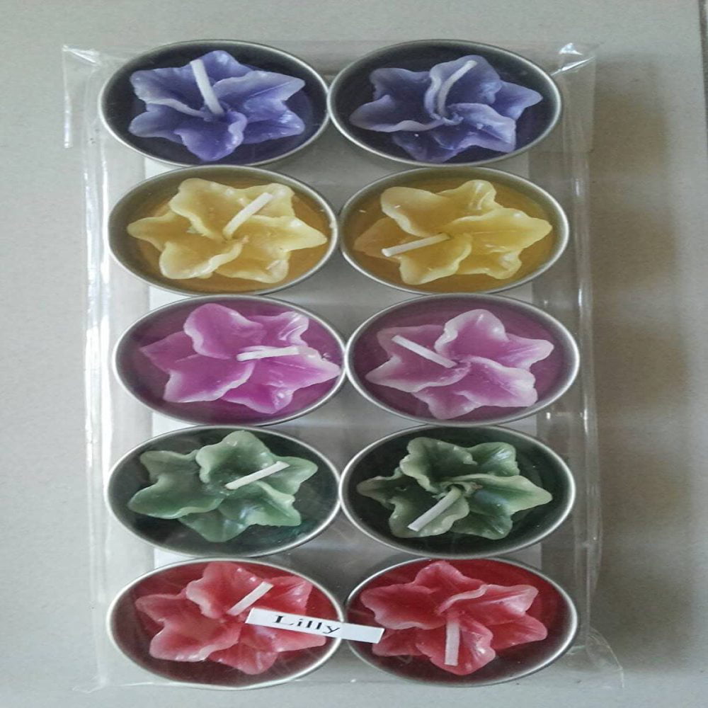 Scented Tea Lights Floating Candles Pack of 10 Pcs. Two Tone Lotus Flower Candle in Tea Lights Aromatherapy Relax