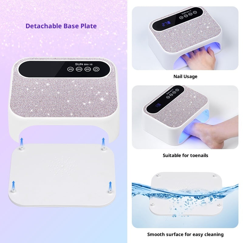 Cordless UV Nail Lamp, 168W Rechargeable UV Gel Nail Light, Sparkling Rhinestones Diamond UV Light, Professional Fast Curing Nail Dryer with 3 Timers Touch Control Auto Sensor