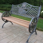 Oakland Living GOD Bless America Cast Iron and Wood Bench in Antique Pewter Finish