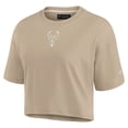 thumbnail image 2 of Women's Fanatics Khaki Milwaukee Bucks Elements Super Soft Boxy Cropped T-Shirt, 2 of 7