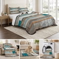 thumbnail image 6 of Twin Quilt Set 68''x86'', Turquoise Brown Lightweight Summer Bedspread Coverlet Set with 2 Pillow Shams, Vintage Country Ombre Wooden Grain Breathable All Season Quilt Bedding for Dorm/Bedroom, 6 of 9