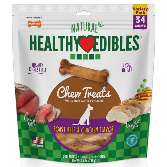 Nylabone Healthy Edibles All-Natural Long Lasting Chew Treats Roast Beef & Chicken X-Small (34 Count)