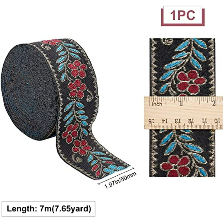 7.7 Yards Floral Jacquard Ribbon 2 inch Ethnic Jacquard Polyester Ribbon  Embroidered Woven Ribbon Trim for Sewing DIY Clothing Bag Embellishment