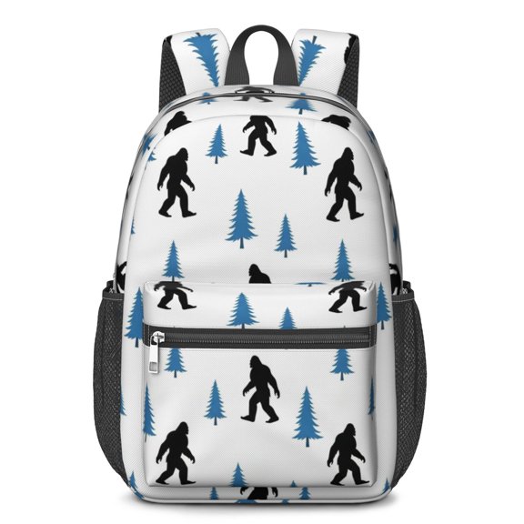 Bigfoot and Silhouette White Pattern 17" School Backpacks for Teens,Waterproof Oxford Fabric,S-Shape Padded Straps for School,Travel,Hiking,Camping