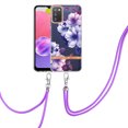 thumbnail image 3 of Flower Pattern Case for Samsung Galaxy A03s, Detachable Shoulder Strap Lanyard Crossbody Slim Lightweight Floral Cover with Soft Silicone Shockproof Drop Resistant Case, Purple Flower, 3 of 4