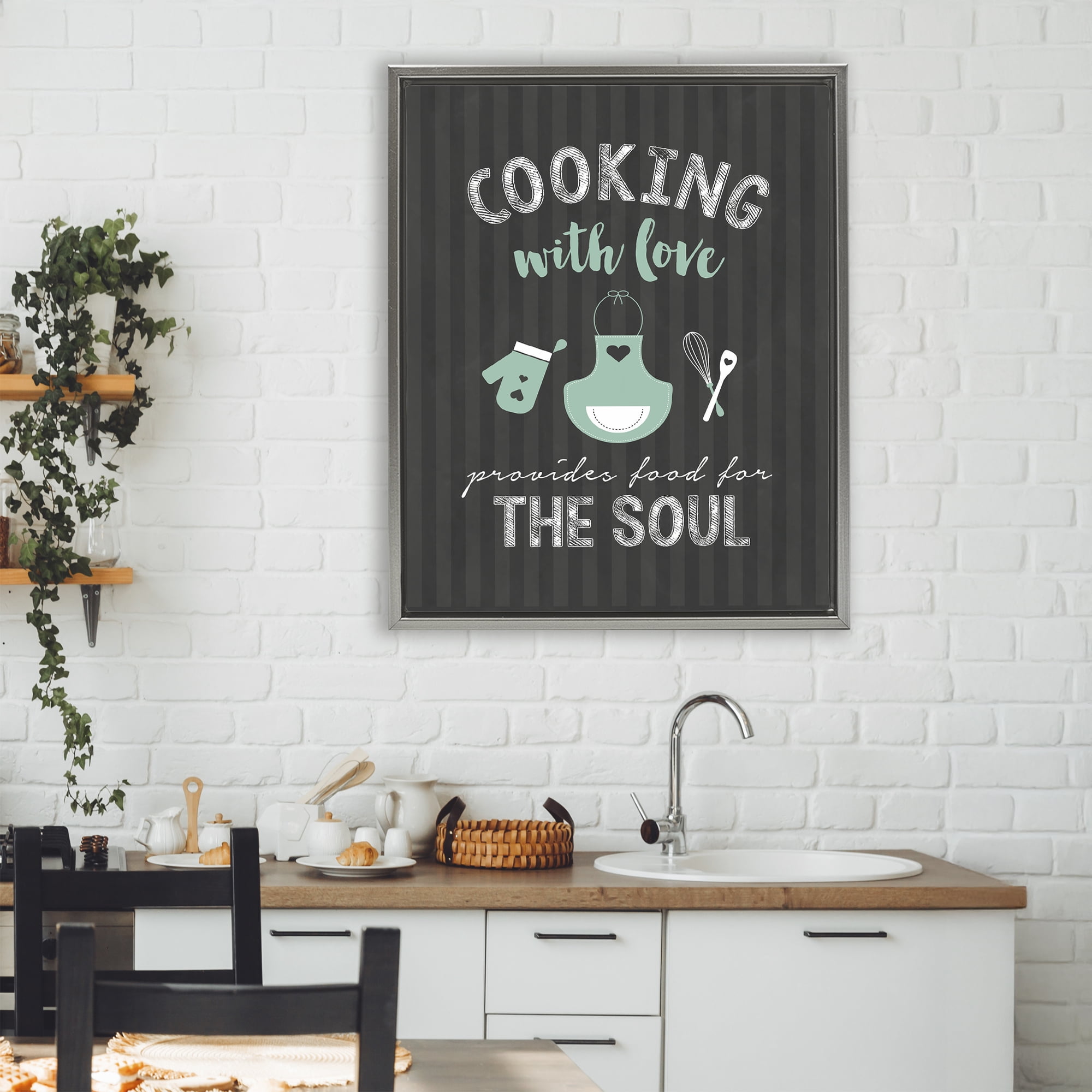 Food For Soul Black & Green Gray Framed Floater Canvas Wall Art, design by Lettered and Lined